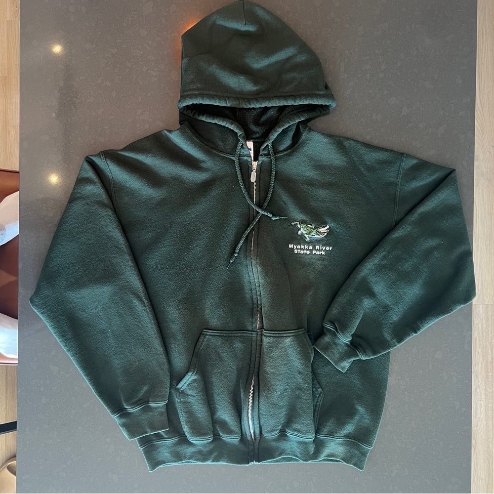 Vintage Gildan Myakka River State Park Zip Up Hoodie Green Women’s Large